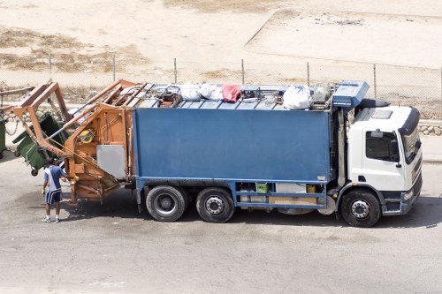 Secure payment icon overlaying skip hire truck in Richmond upon Thames